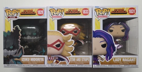 3 FUNKO POP MY HERO ACADEMIA 1829 IZUKU BLACK WHIP 1831 LADY NAGANT 1833 STAR &