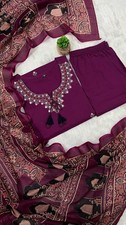 BOHO EMBROIDERED COTTON KURTI PANT DUPATTA SET WOMEN 3PC POCKET SUIT SIZE 3XL UP