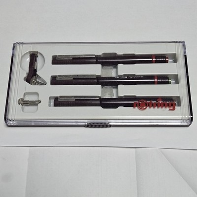 Vintage rotring rapidoliner Technical Pen Set 0.1 0.3 0.5mm w/ Compass Attachmen