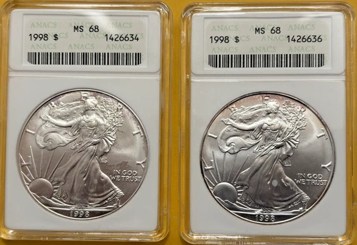 1998 American Eagle $1 Silver - ANACS MS68 - 2 Coins (BUY IT NOW) - Old Holder