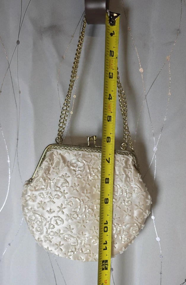 Vintage Beaded Clutch Shoulder Bag Beaded Cream Ivory Small Hoco Prom Formal - Image 3 of 4