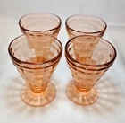Set of 4 Hocking Glass Pink Block Optic Cone Footed Tumblers - Heavy, Depression