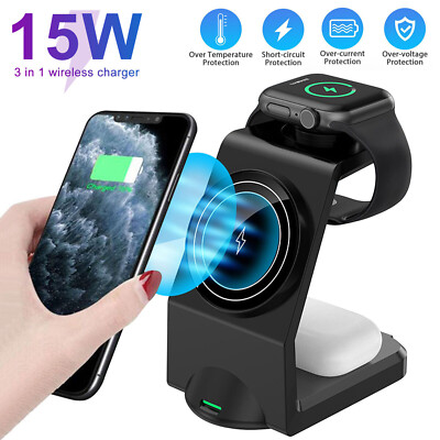 3 in 1 Wireless Charging Station Dock Charger for iPhone 14 Apple Watch Air Pods