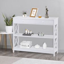 3 Tier X Shaped Entryway Console Table with Storage Drawer Multipurpose White
