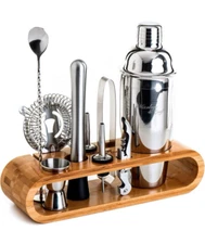 Mixology Bartender Kit 10pc Bar Tool Set Stainless Steel Shaker Stand Gift