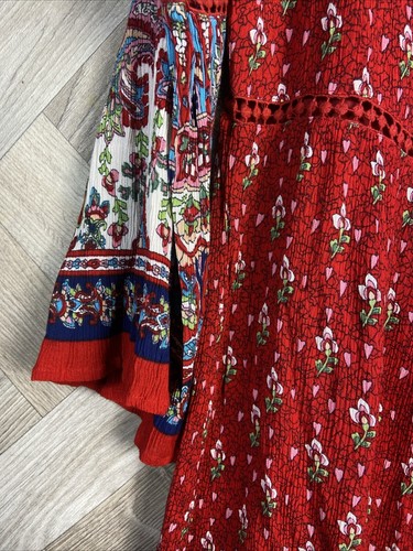 Patron Of Peace Red Floral/Heart Off The Shoulder Boho Top Floaty Size Small New - Picture 3 of 21