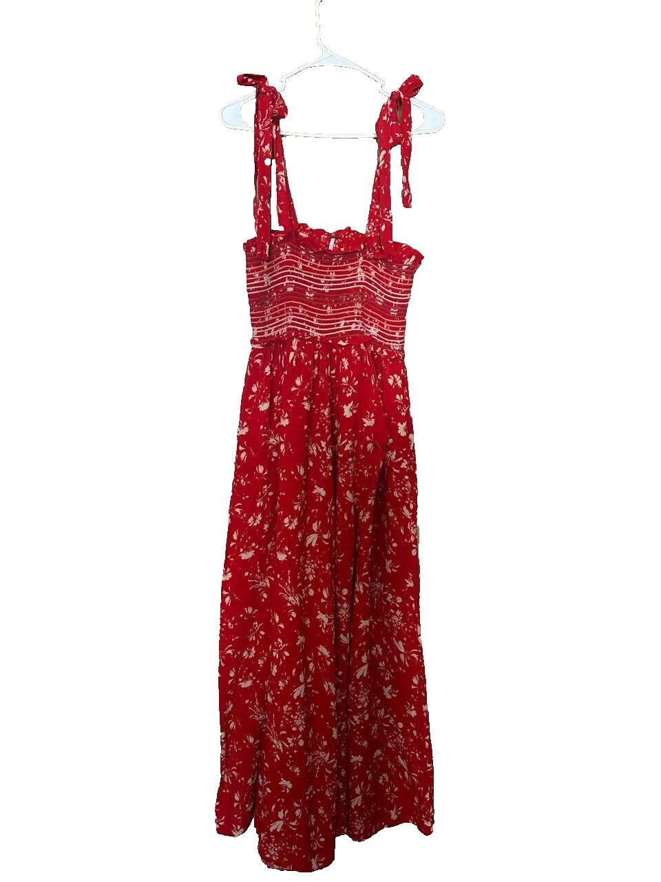 Free People Color My World Jumpsuit Red White Floral Wide Flare Size XS Coastal
