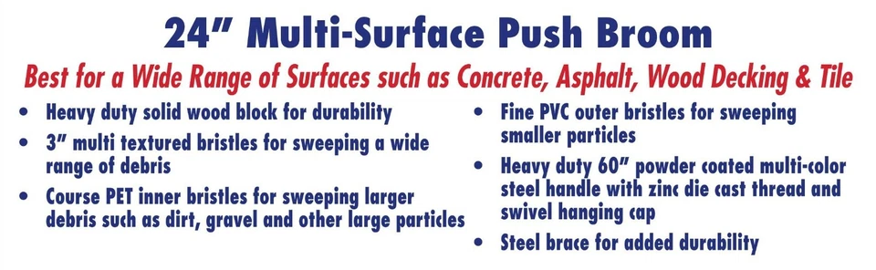 24" Multi-Surface Push Broom with Silver/Black Handle (2 Pack) - Image 3 of 3