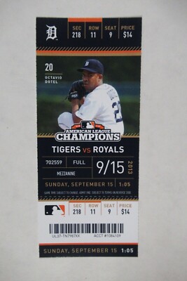 DETROIT TIGERS VS ROYALS 9/15/2013 FULL TICKET ~ AVILA (2 HRs)/SCHERZER 12K's