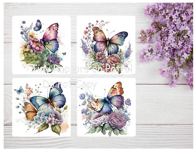 Butterfly themed neoprene drink coasters, set of 4, CHOICE, absorbent, gifts