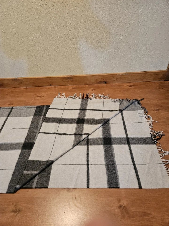 Amicale Wool Cashmere Scarf Wrap Pashmina Gray Striped Shawl Warmth Soft - Image 3 of 4