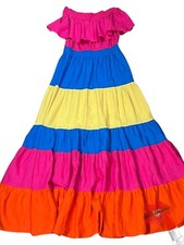 Signature 8 Color Block Dress Women Large Festival Boho Colorful Maxi Pink Blue