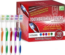 100 Bulk Wholesale Toothbrush Individually Wrapped Classic Medium Soft With Cap