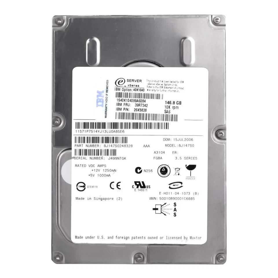 Hard Drive IBM 39R7342 26K5838 8J147S0 147GB 10000RPM 16MB SAS 3.5" - Image 3 of 3