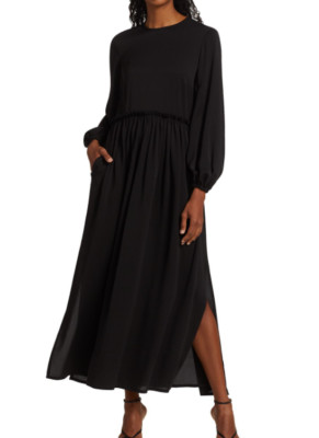 NEW Max Mara Gene Silk Gathered Waist Maxi Dress in Black - Size 8 #MD890