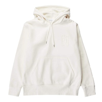 Norse Projects Arne Relaxed Organic Brushed Fleece N Logo Hoodie Ecru