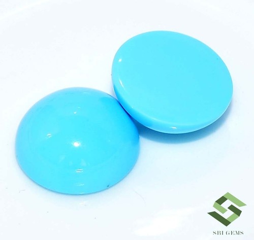12 mm Natural Sleeping Beauty Turquoise Round Cabochon Pair 8.78 CTS Gemstones - Picture 2 of 6