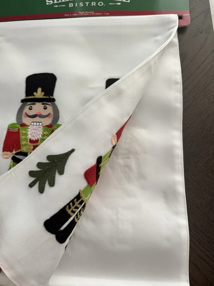 🎄 2024 Campana de Trineo Bistro Corredor de Mesa Navidad Blanco Bordado Nutrackers🎄 Foto 2 de 3