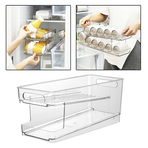 2 Tiers Stackable Beverage Holder Can Organizer Rack For Refrigerator Kitchen AU - Picture 10 of 12
