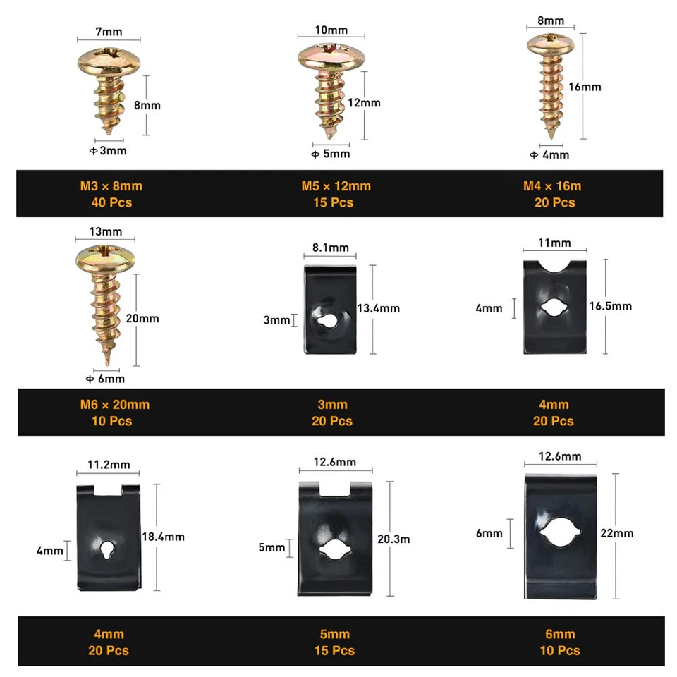 170 peças carro U-clip e parafuso variedade 9 tamanhos para reparos de painel de porta painel - Imagem 4 de 4