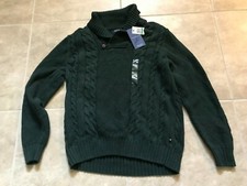 Nautica Womens Cotton Cable-Knit Pullover Sweater GREEN L Large NEW w/ Tag
