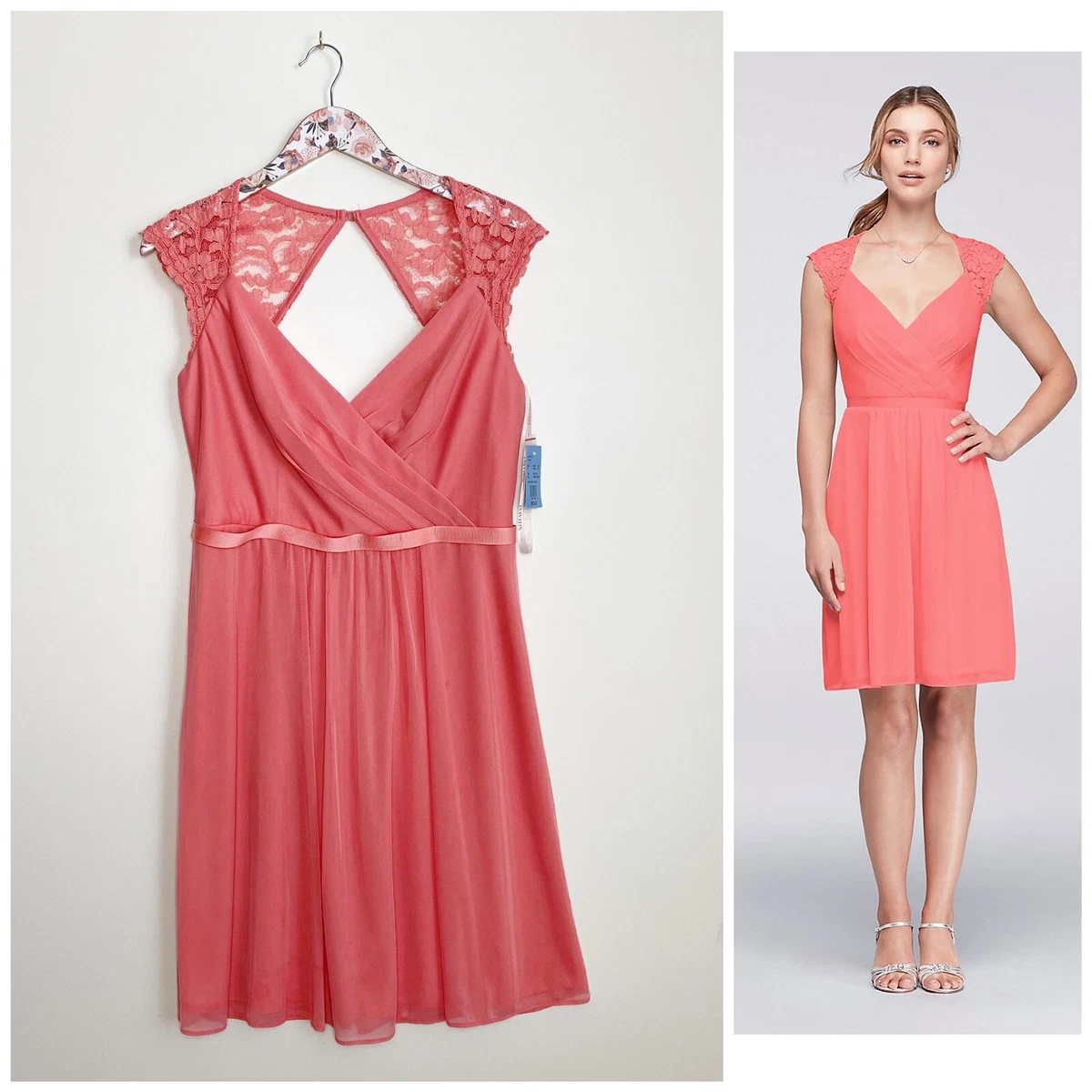 David's bridal long mesh dress with lace cap hotsell sleeves