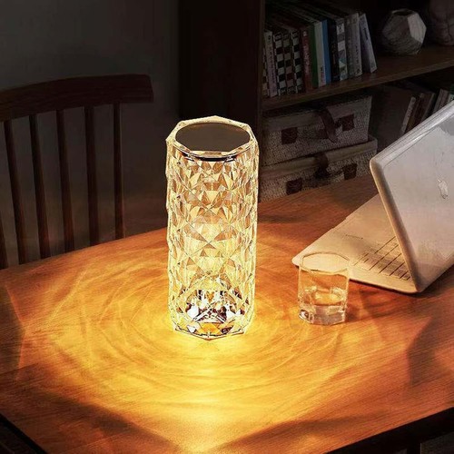 LAMPADA DA TAVOLO RICARICABILE CON USB LED RGB ROSA DIAMOND EFFETTO VETRO TOUCH - Picture 2 of 12