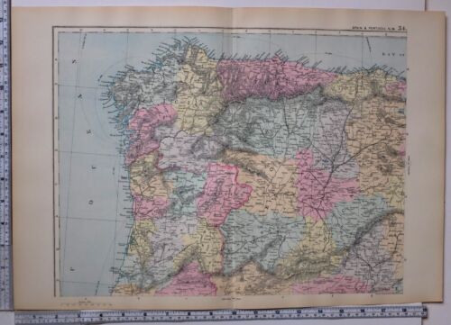 1891 Ancien Carte ~ Espagne et Portugal Nord Ouest Montes Galice Pontevedra - Afbeelding 1 van 4