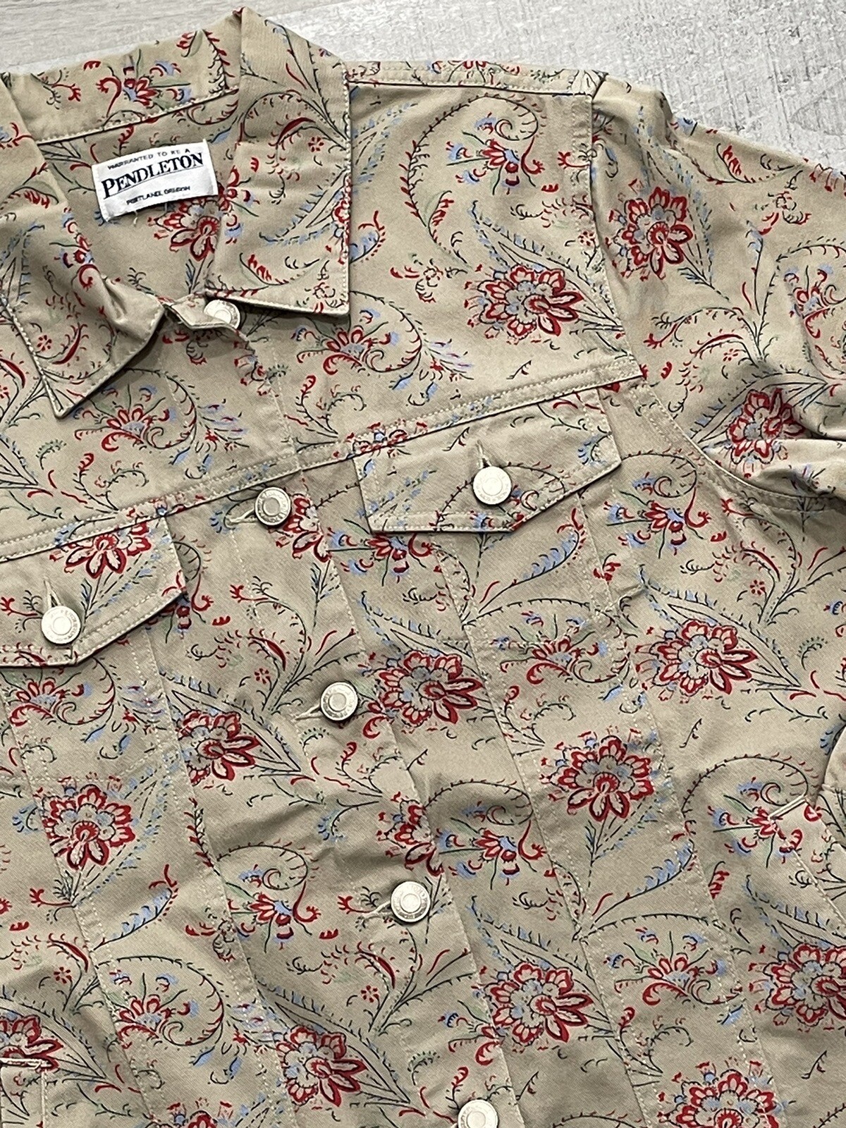 Pendleton trucker Denim Jacket Spring Tan Floral … - image 1
