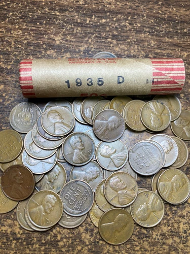 1935-D LINCOLN WHEAT CENT ROLL 50 coins good-fine