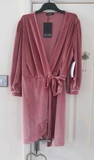 ♡Stunning Ladies Size 14 Dark Rose Pink Soft Stretch Wrap Mini Dress Bnwt NEW♡