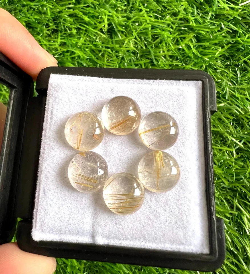 Natural Golden Rutilated Quartz 10MM Round Cabochon 10Pcs Loose Gemstone Lot. - Image 3 of 3