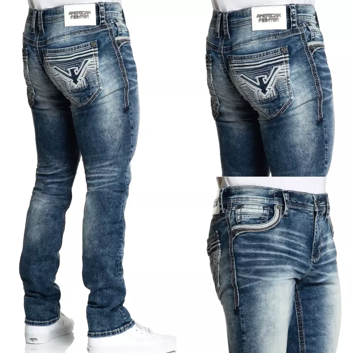 American Fighter Men s Denim Jeans Defender Void Miller Embroidered Blue 110