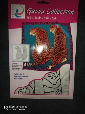 Seidentuch ,, Cheetah''  90x90cm, Crepe Satin 12,5 , Gutta schwarz, Seidenmalerei