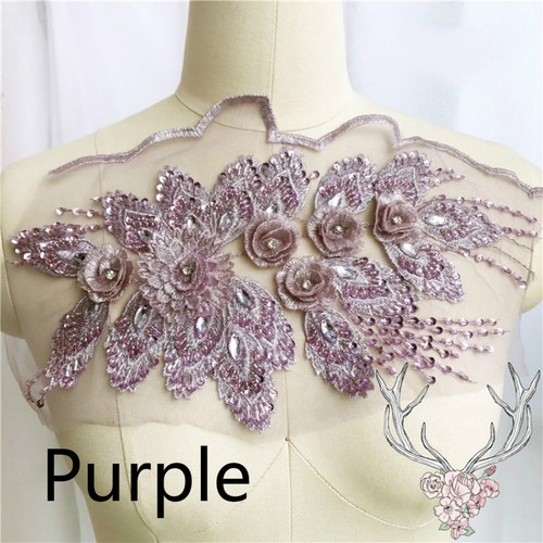 Paillettes cristallo perline 3D pizzo floreale cucito applique toppa abito da sposa decorazione - Foto 5 di 16