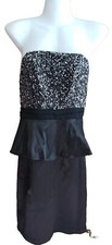Forever 21 Black Sequin Front Strapless Dress Back Visible Zipper Size Small