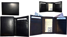 Lot of 4 New Men's black leather trifold wallet 1 ID window 6 card 2 bill slots
