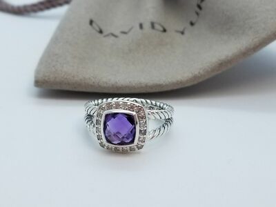 David Yurman Petite Albion Ring With Amethyst and Diamonds Size