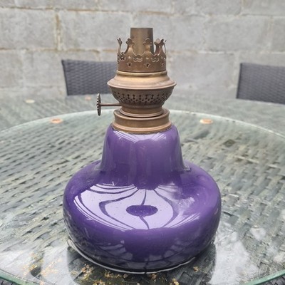 Original Victorian Swedish Cased Amethyst Glass Hygge Kosmos Oil Lamp & Burner