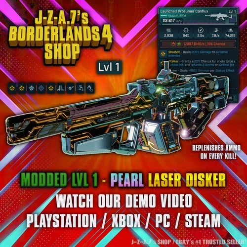 Borderlands 4✨ MODDED LVL 1 ONE LASER DISKER PEARLESCENT BL4 GEAR ✅PC-PS-XBOX✨