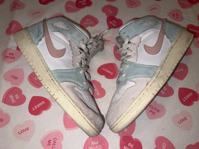 Air Jordan 1 Mid SE Craft Shoes Youth Size 6Y White Pink Green DZ5361-100