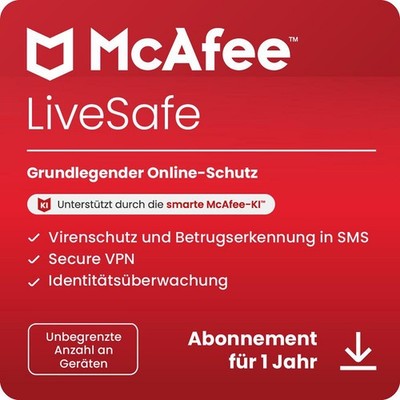 McAfee LiveSafe 2026 Antivirus Virenschutz 12 Monate Lizenz Key Sofortversand