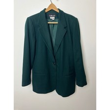 Vintage Sag Harbor Womens Forest Green 100 Wool Single Button Blazer Size 16
