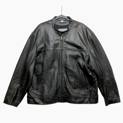 M Julian Moto Jacket Mens XXL Black Zip Front Bomber Leather Snap Collar Y2K
