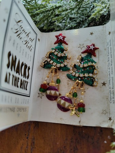Snacks At The Ritz Christmas Crepes Christmas Tree Earrings Collectible