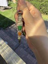 Vtg Signed Miracle Scottish Dirk Dagger Glass Agate Silver tone Brooch Pin