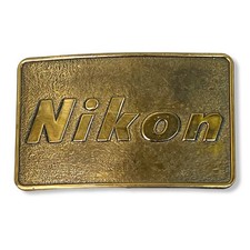 Vintage 1980s Nikon Camera Brass Belt Buckle Indiangiver Company