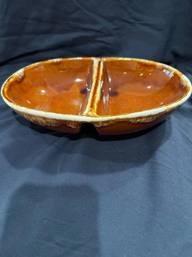 Vintage McCoy Kathy Kale Pottery Brown Drip Glaze 11” Divided Serving Bowl USA