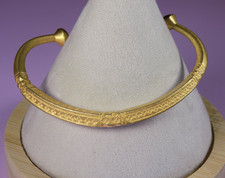 Vintage Tuareg Etched Cuff Bracelet Gold Tone Brass Metal African Ethnic