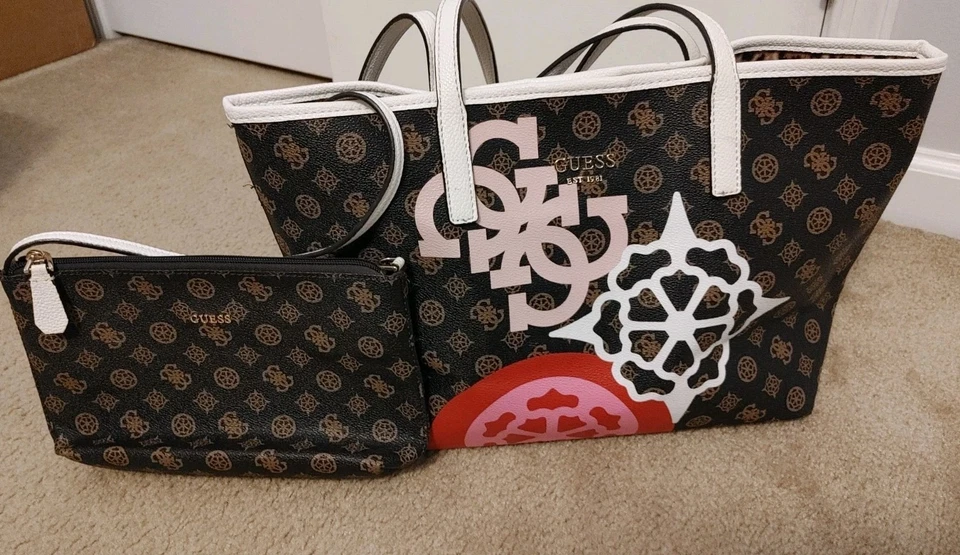 GUESS Vikky Bolso de Mano con Conjunto de Cartera Logo Monograma Marrón/Rosa Cartera Bolso de Mano L Foto 3 de 4